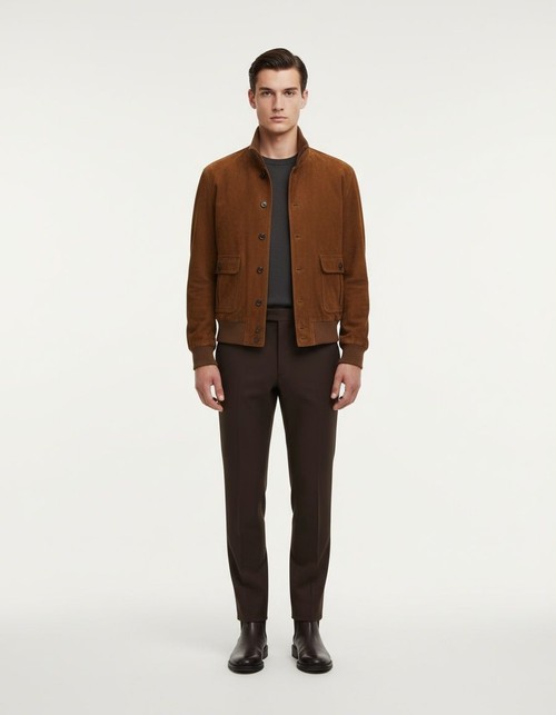 Chaqueta de invierno de ante de corte entallado para hombre - Estilo informal y transpirable