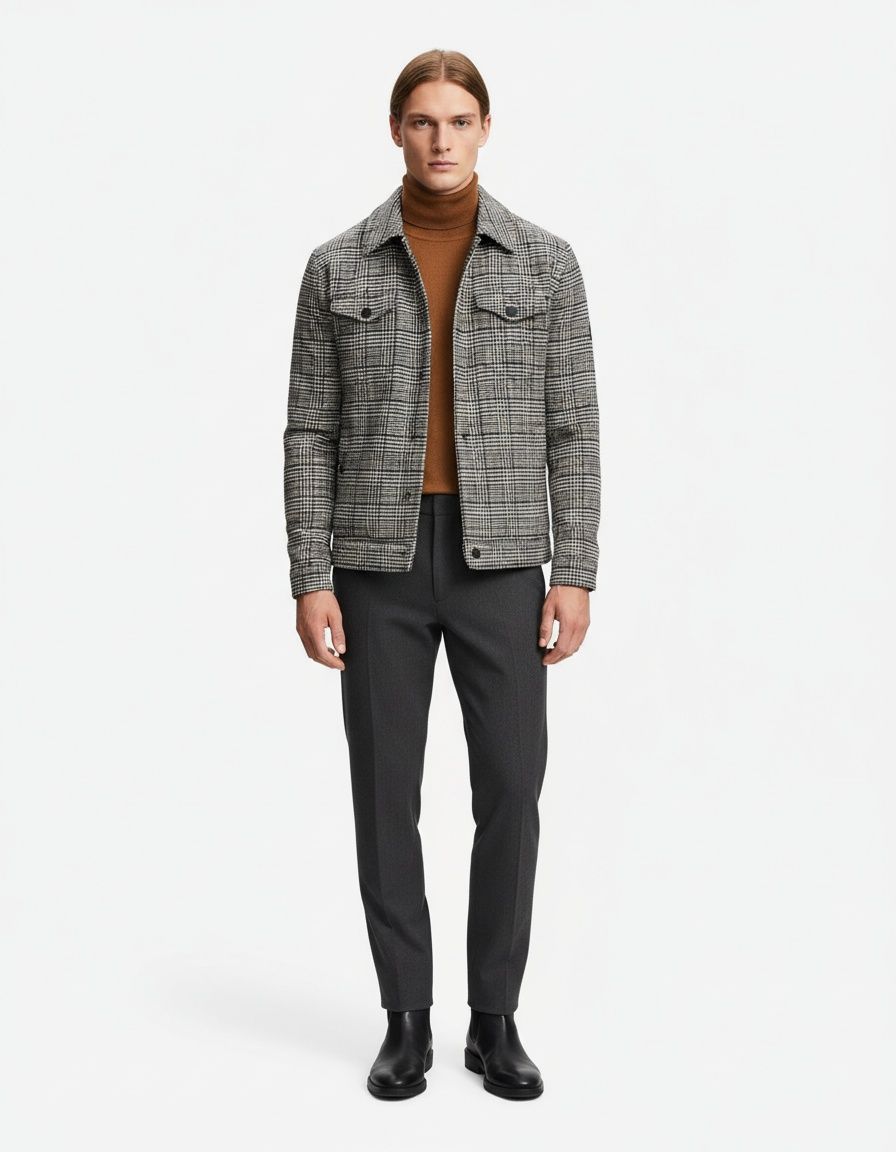 Chaqueta de otoño a cuadros de corte entallado - Ropa informal transpirable para hombre