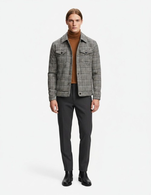 Chaqueta de otoño a cuadros de corte entallado - Ropa informal transpirable para hombre