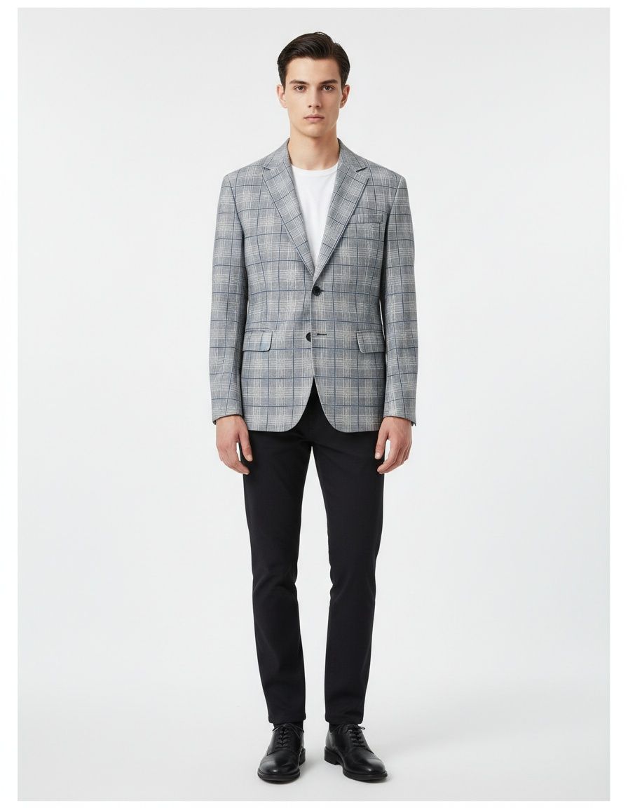Chaqueta de traje informal de corte entallado a cuadros multicolor para hombre: blazer ligero y transpirable para todas las estaciones.