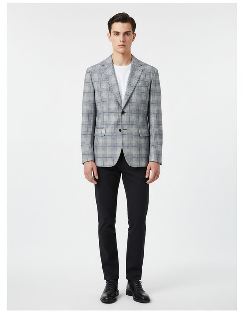 Chaqueta de traje informal de corte entallado a cuadros multicolor para hombre: blazer ligero y transpirable para todas las estaciones.