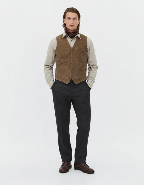 Chaleco de traje informal de mezcla de algodón retro de corte entallado para invierno y otoño