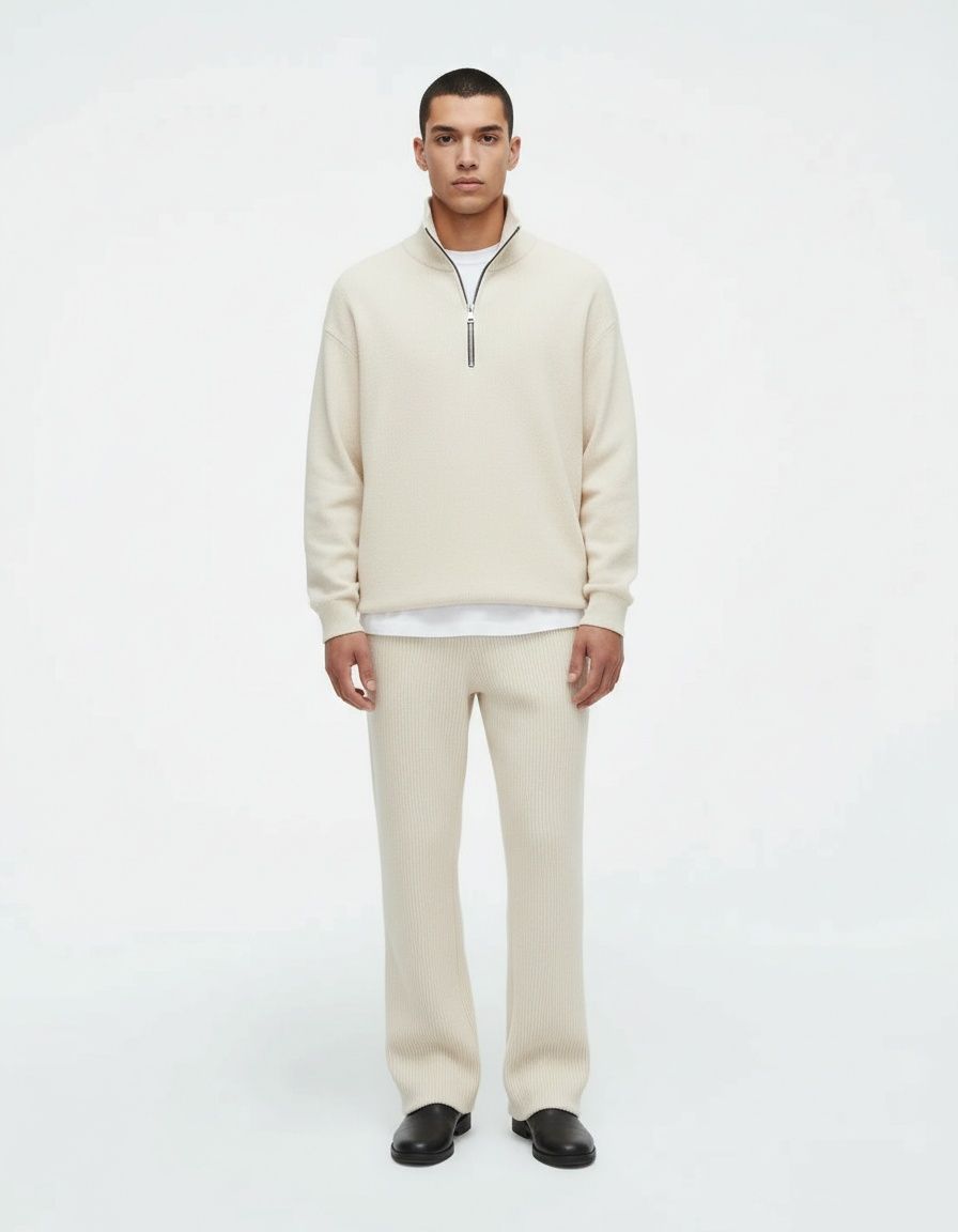 Half-Zipper Stand Collar Casual Suit - Breathable Cotton Blend Menswear for Spring and Autumn