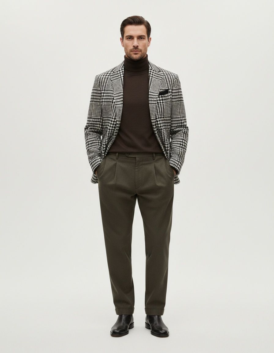 Traje casual de hombre de corte recto con estampado a cuadros - Transpirable para todas las estaciones