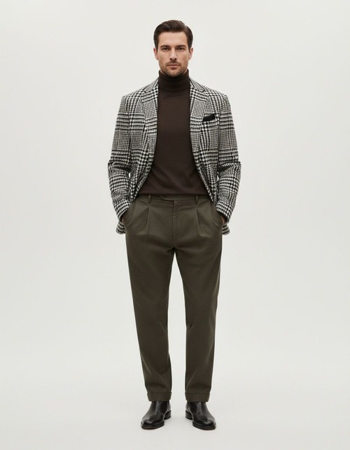 Traje casual de hombre de corte recto con estampado a cuadros - Transpirable para todas las estaciones