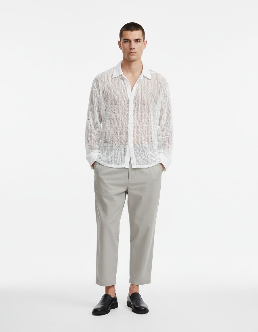 Camisa de manga larga con botones de mezcla de algodón - Estilo casual transpirable