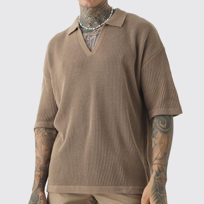 Camisa de manga corta de mezcla de lino con cuello en V informal y solapa transpirable.