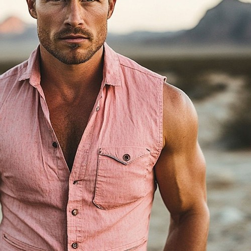 Ärmelloses, geknöpftes Hemd mit Kragen für den Sommer mit einer Brusttasche