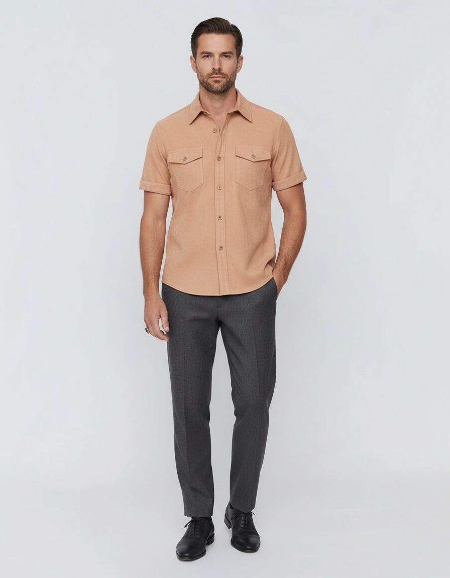 Camisa de manga corta con cuello abotonado para uso informal en la playa de verano con bolsillos en el pecho