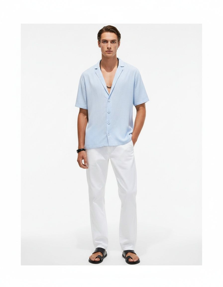 Schmal geschnittenes, atmungsaktives Kurzarmhemd mit tiefem V-Ausschnitt für Sommer- und Frühlingsaktivitäten