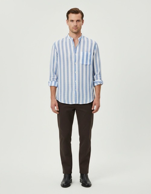 Camisa informal a rayas con botones para hombre, de algodón transpirable, de manga larga para invierno.