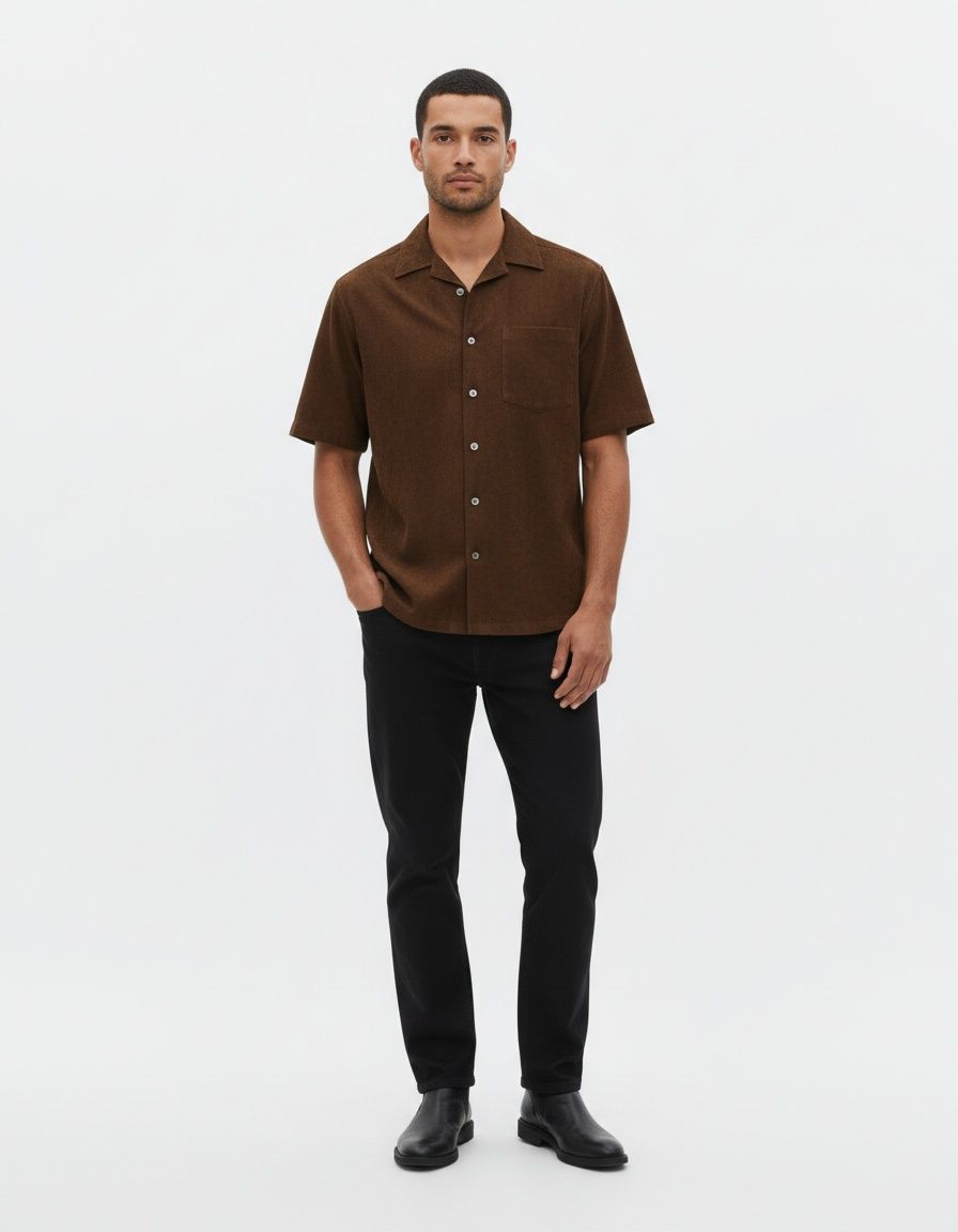 Camisa holgada retro de manga larga con botones y tapeta de 1/4 para hombre