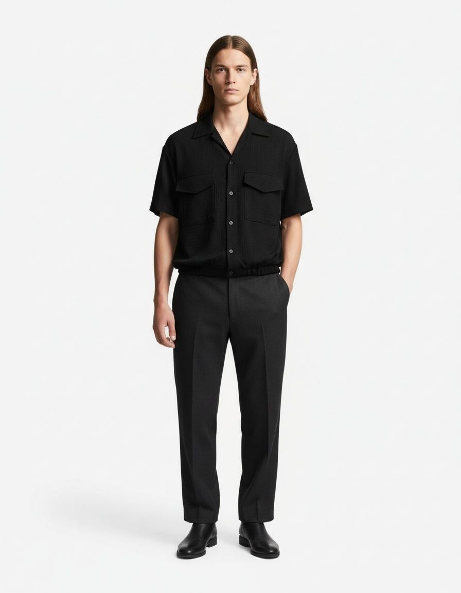 Cotton Linen Long Sleeve Cardigan Shirt with Front Pockets for Menswear