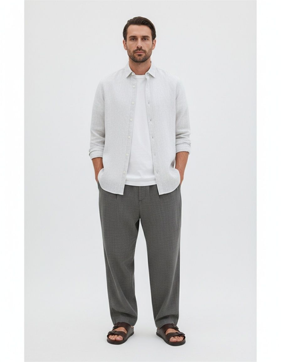 Cotton Linen Long-Sleeved Vacation Shirt - Casual Breathable Men's Top