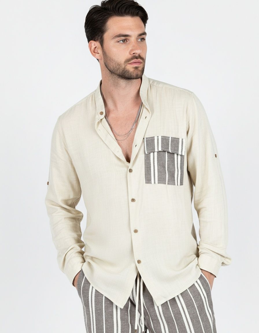 Color Block Patchwork Lapel Casual Shirt - Breathable Summer Menswear