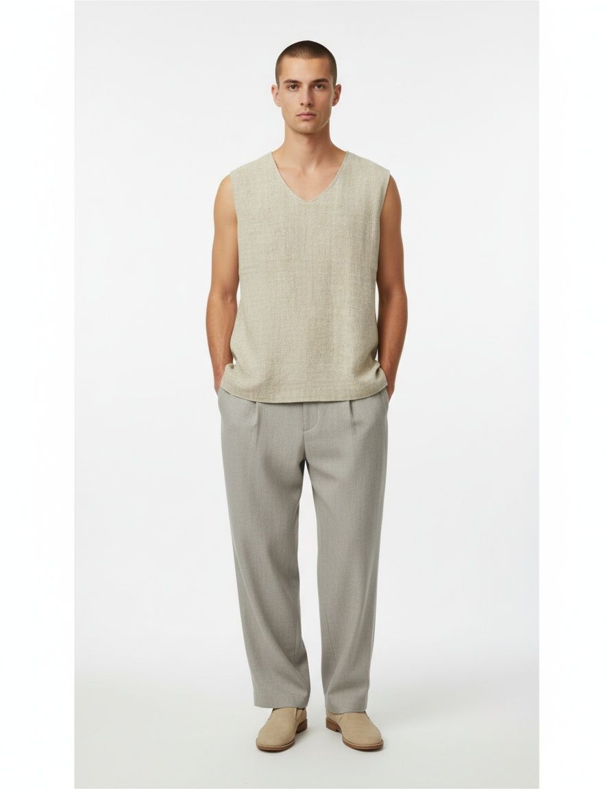 Camisa holgada sin mangas para hombre de mezcla de algodón con diseño de estilo urbano transpirable