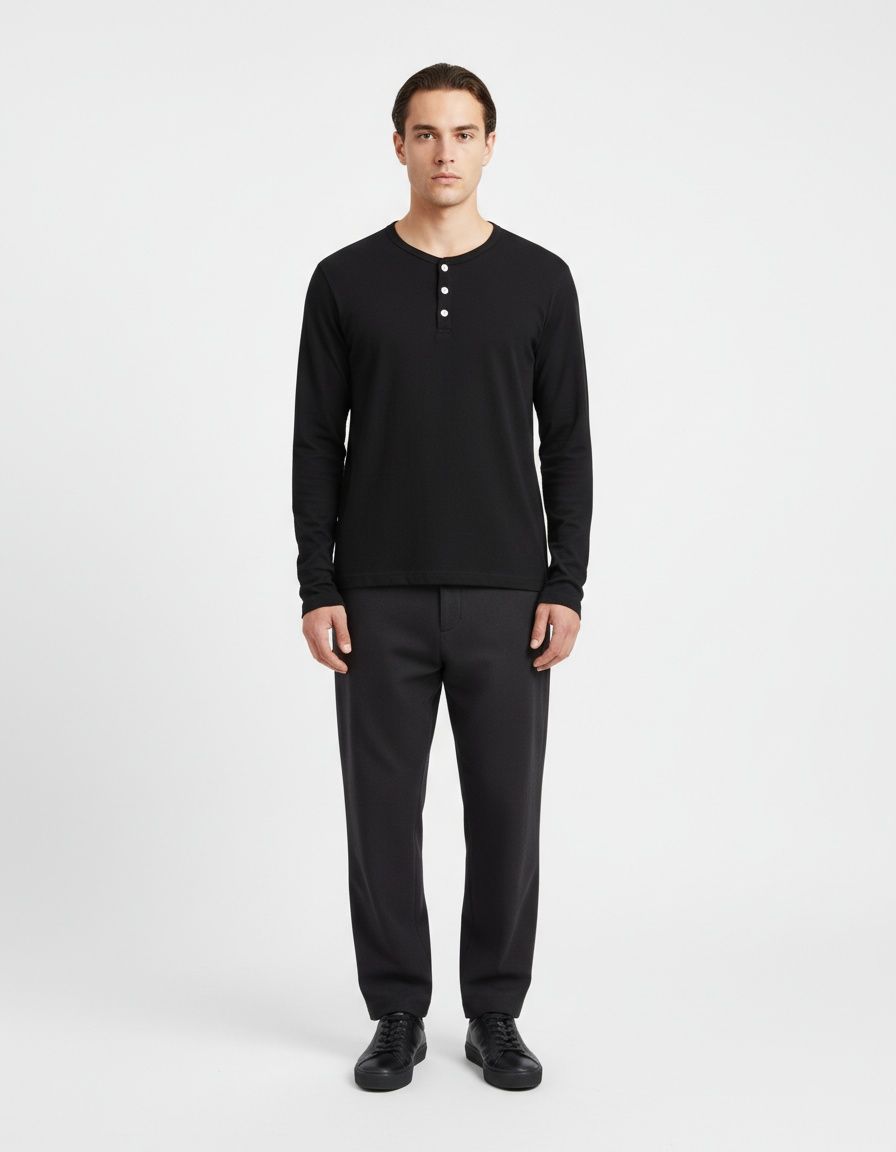 Locker geschnittenes Henley-T-Shirt mit Kragen – Atmungsaktives Langarm-Freizeit-Herbst-Style