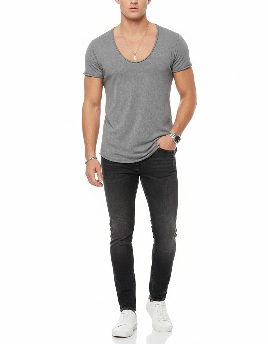 Breathable Cotton V-Neck Men's T-Shirt for Casual Summer Fashion