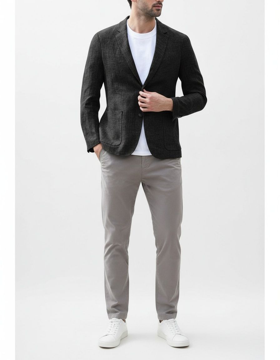 Camiseta de manga corta con cuello redondo y mezcla de lino - Transpirable, holgada, informal, de verano para hombre