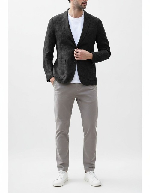 Camiseta de manga corta con cuello redondo y mezcla de lino - Transpirable, holgada, informal, de verano para hombre