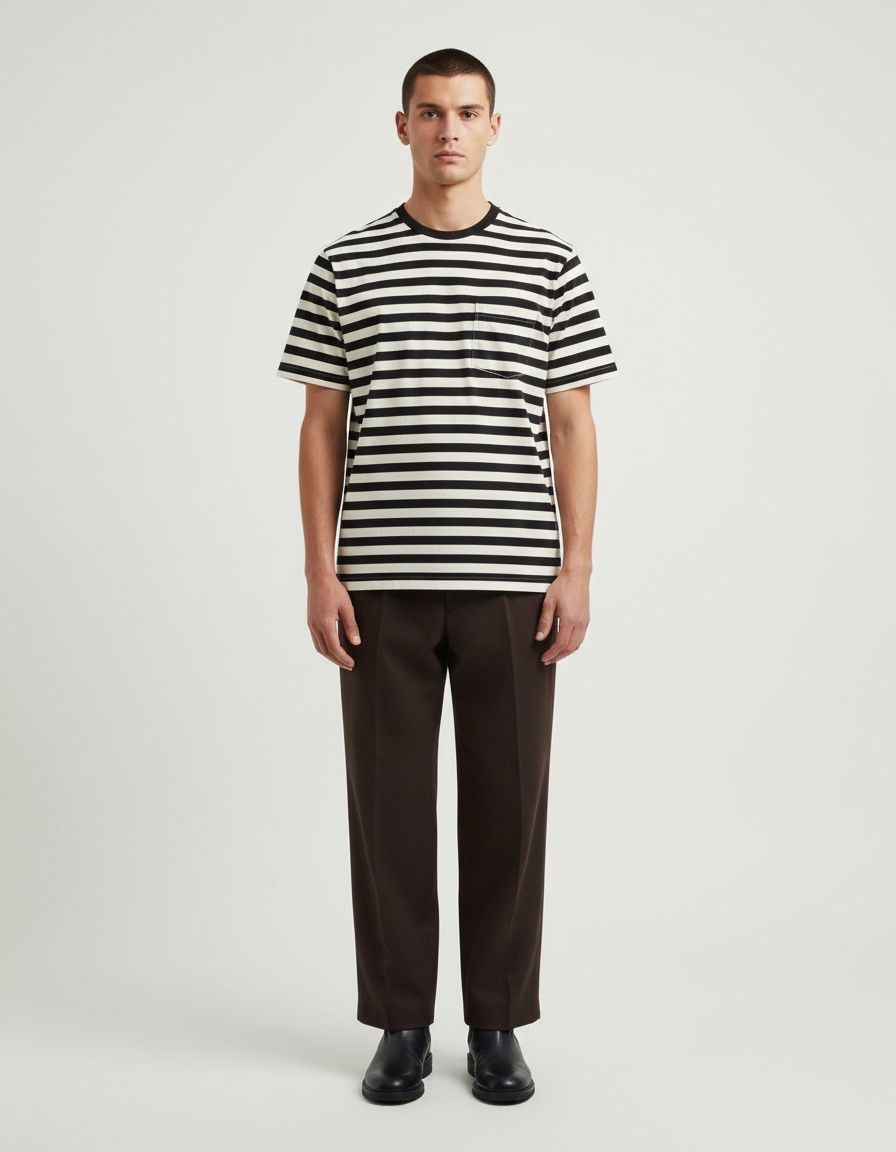 Striped Cotton Crew Neck Short Sleeve T-Shirt - Breathable Casual Menswear