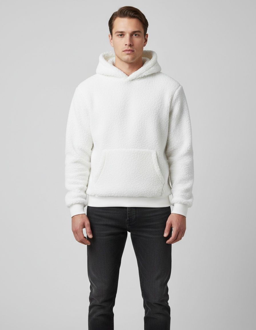 Plush Cotton Blend Solid Color Menswear Hoodie - Breathable Casual Winter Style