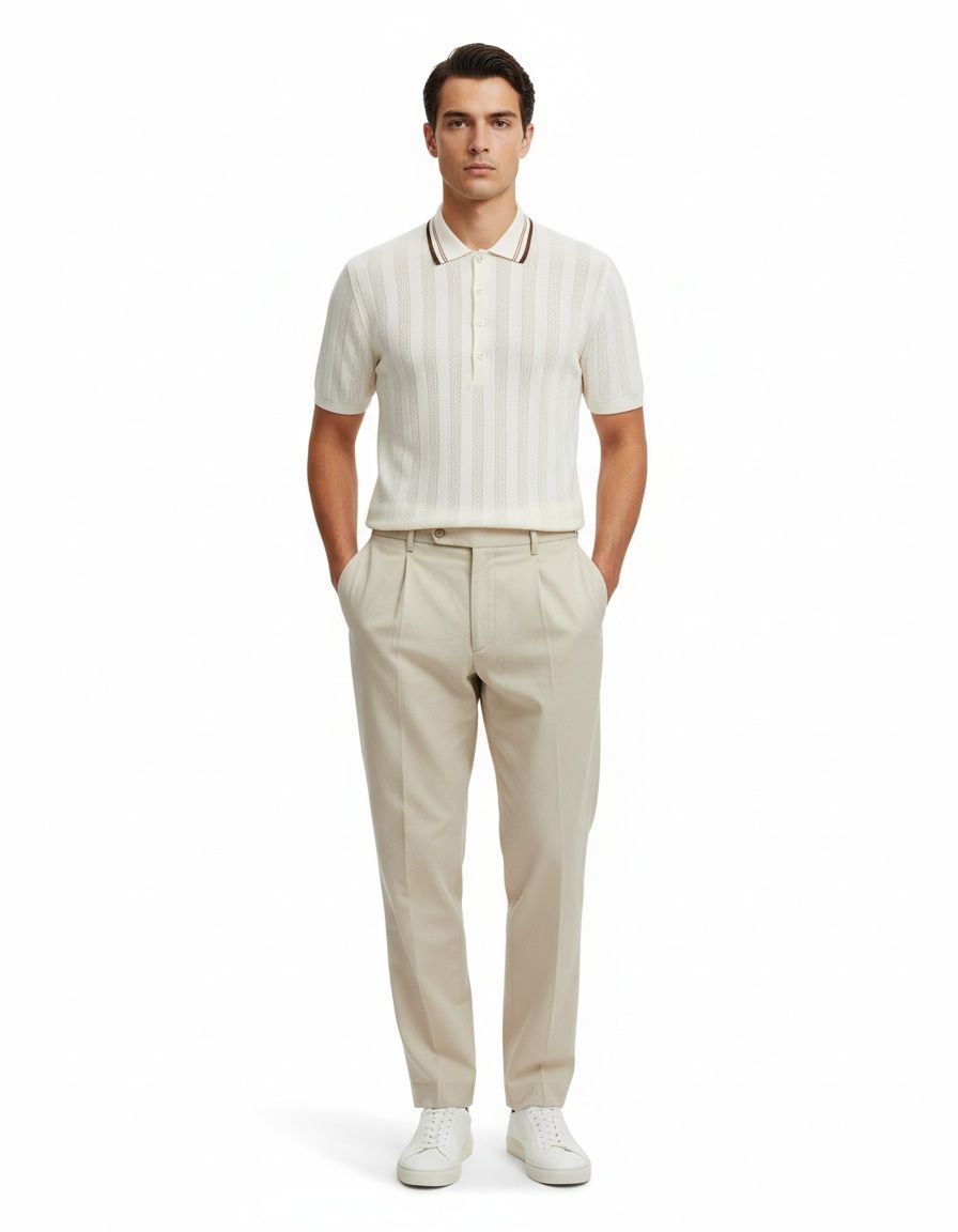 Striped Knit Slim Fit Polo Shirt - Breathable Casual Menswear for Summer