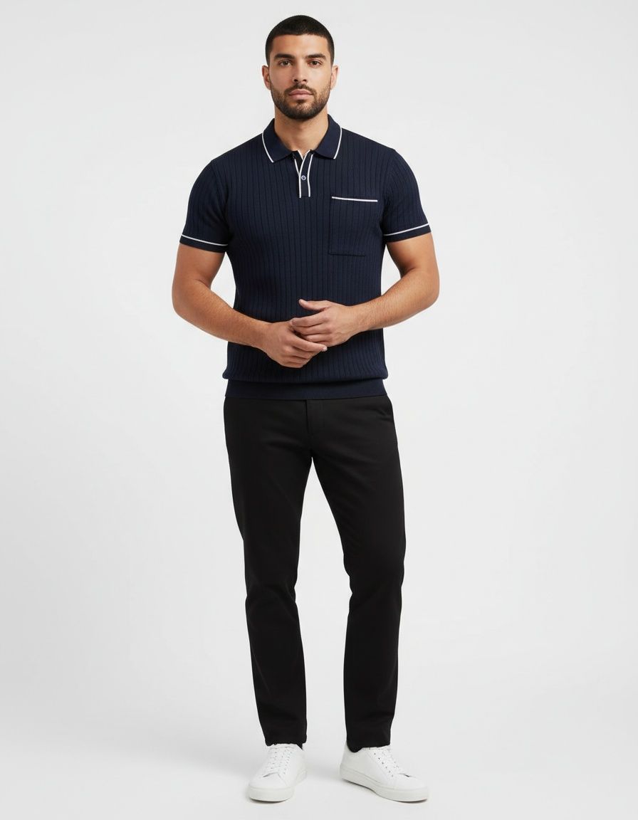 Slim Fit Color-Blocked Knit Polo Shirt - Breathable Summer Menswear