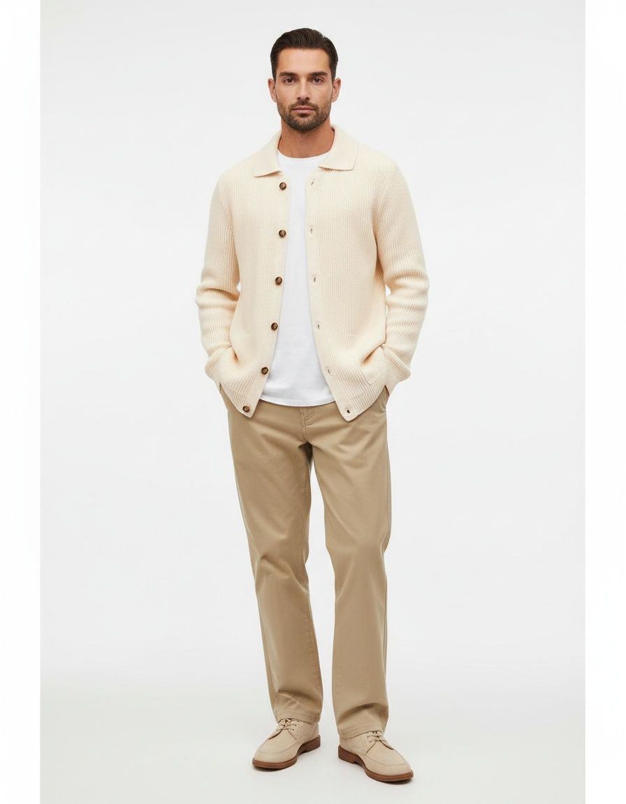 Cárdigan informal de punto holgado con cuello de invierno para hombre