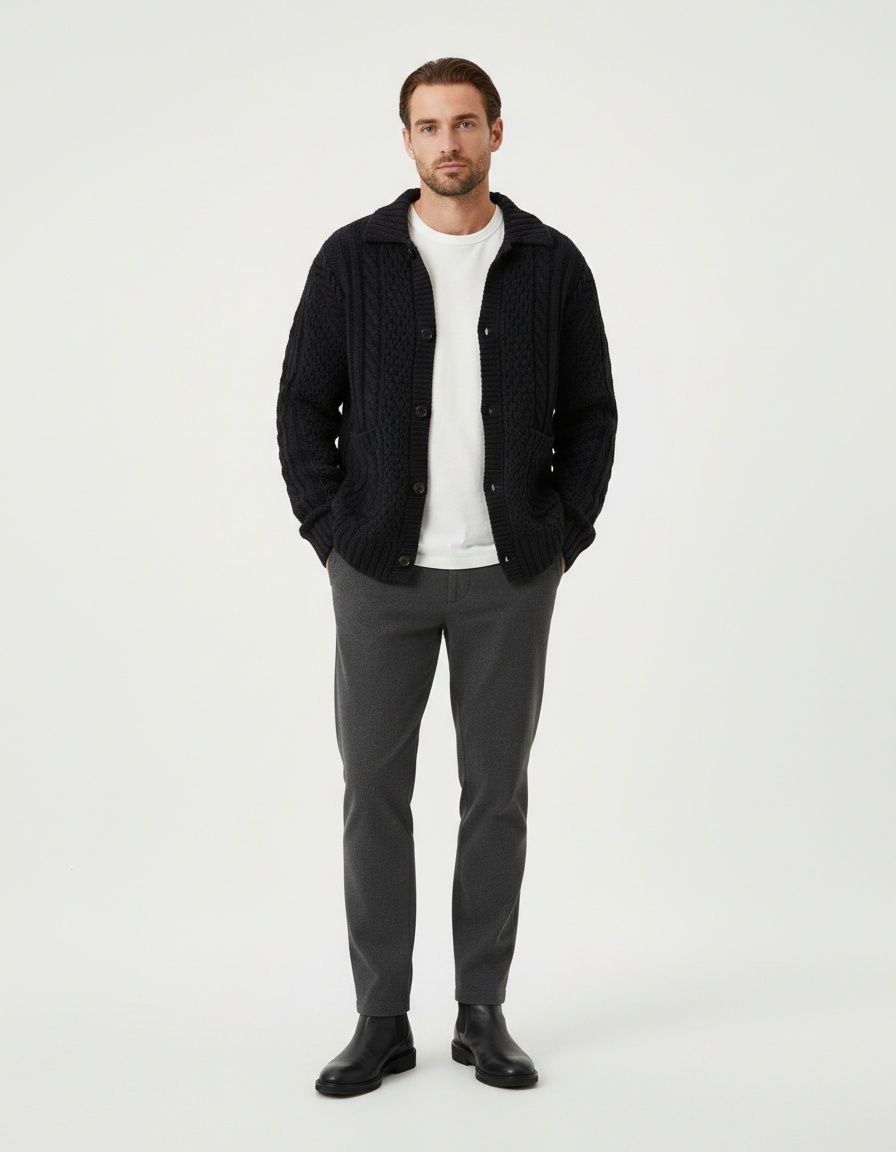 Men's Slim Fit Twisted Knit Cardigan with Casual Lapel for Breathable Winter Comfort