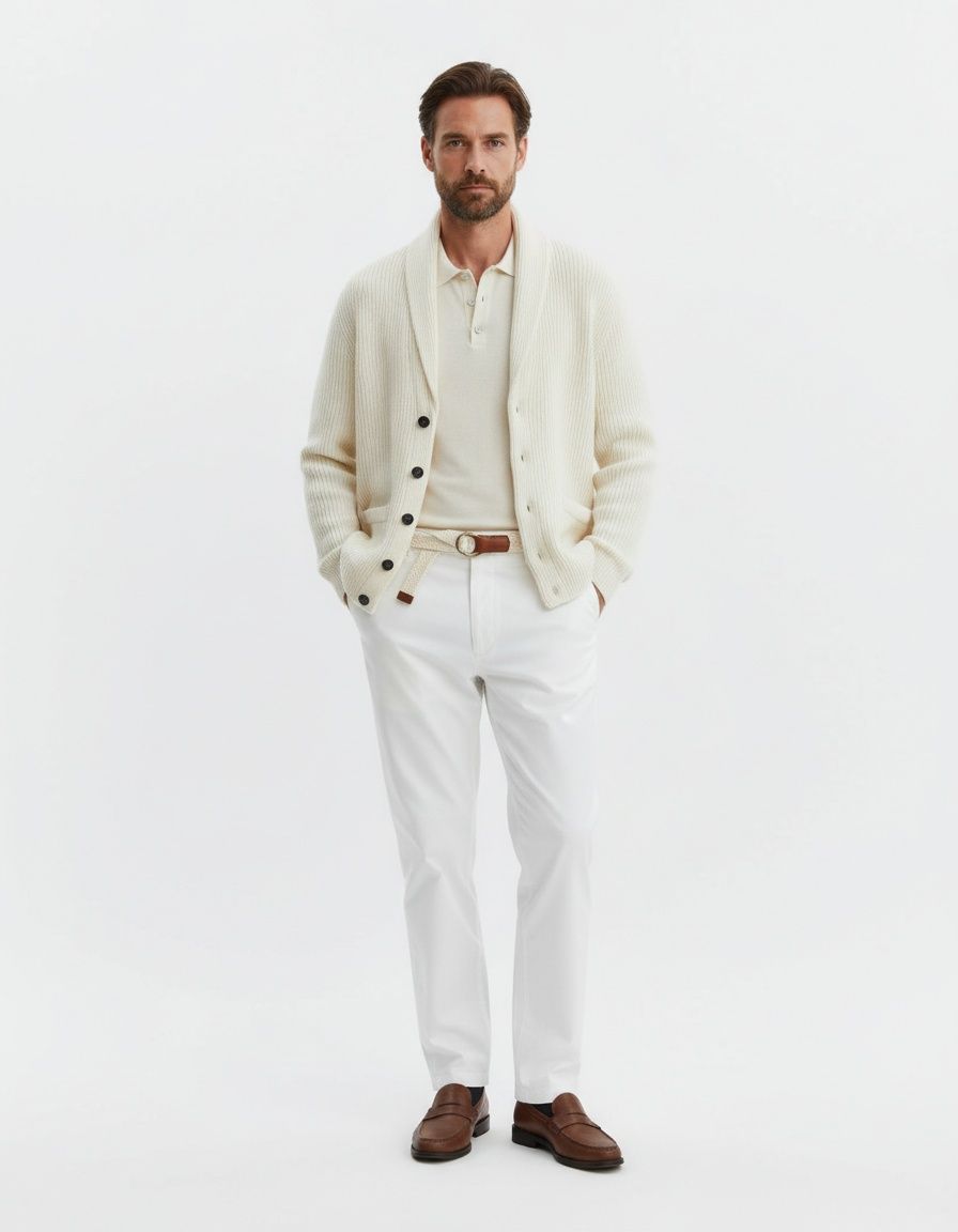 Jacquard Knit Long Sleeve Cardigan - Breathable Casual Winter Menswear