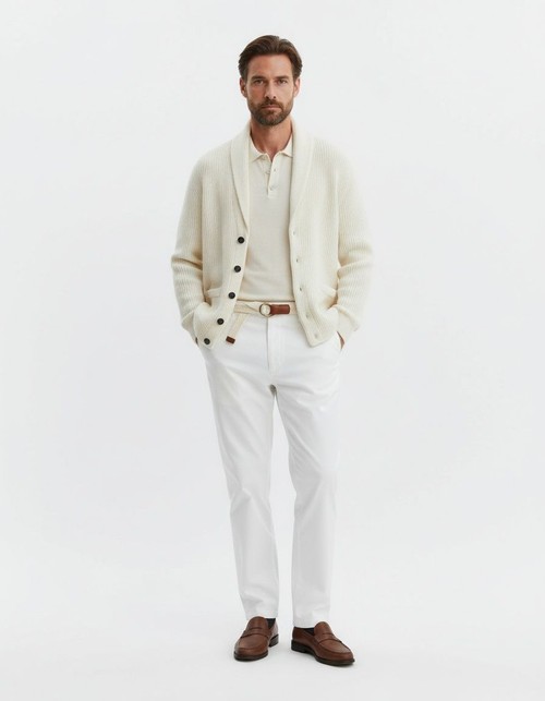 Jacquard Knit Long Sleeve Cardigan - Breathable Casual Winter Menswear