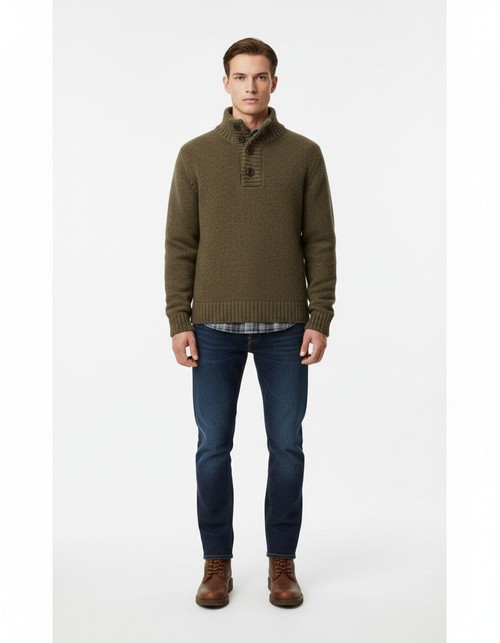 Jersey de punto ajustado con cuello alto: ropa informal transpirable para hombre para el invierno.
