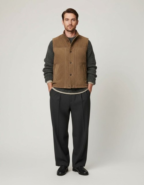 Men's Retro Patchwork Pocket Vest for Casual Winter Comfort