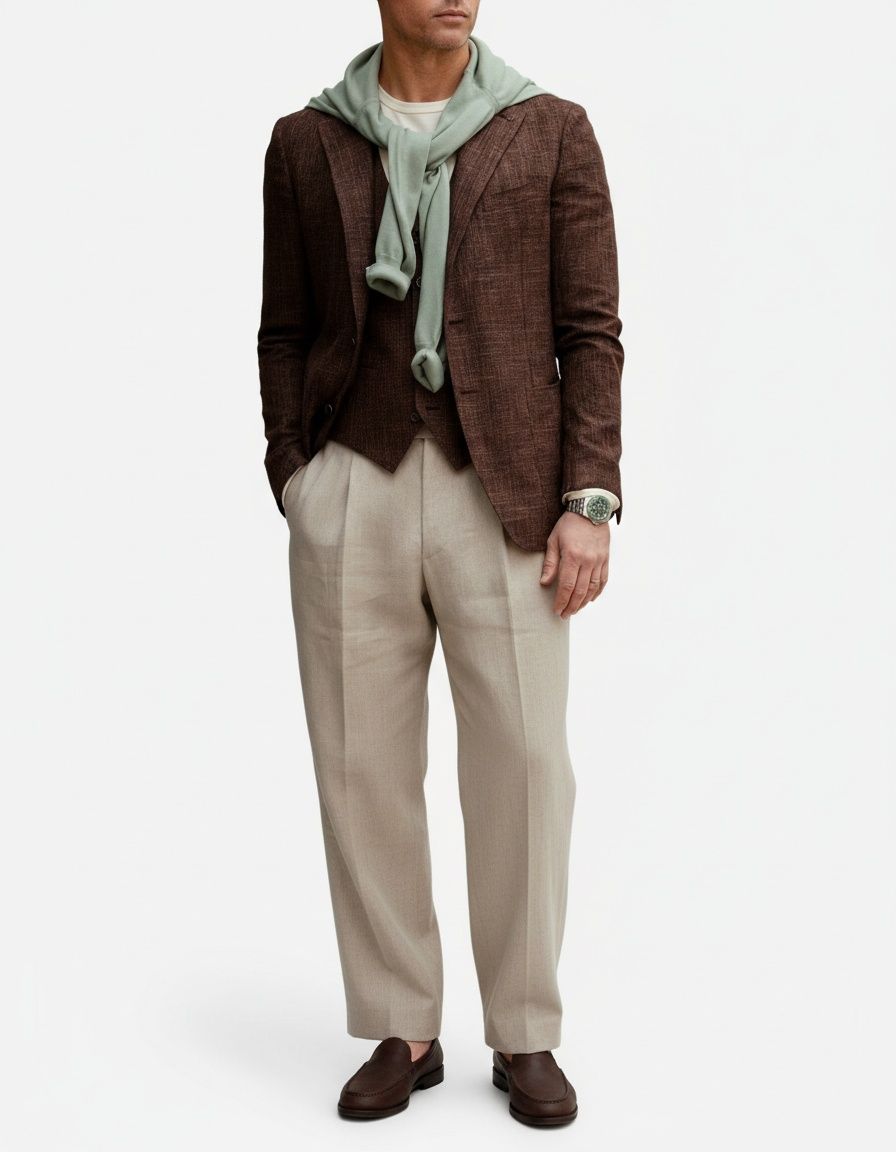 Men's Slim Fit Stand Collar Patchwork Vest - Breathable Cotton Blend Casual Style