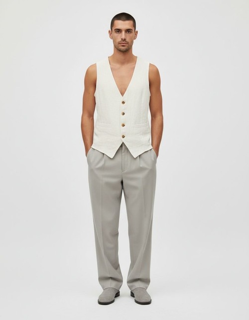 Cotton Blend V-Neck Button-Down Menswear Vest for Casual Summer Beachwear