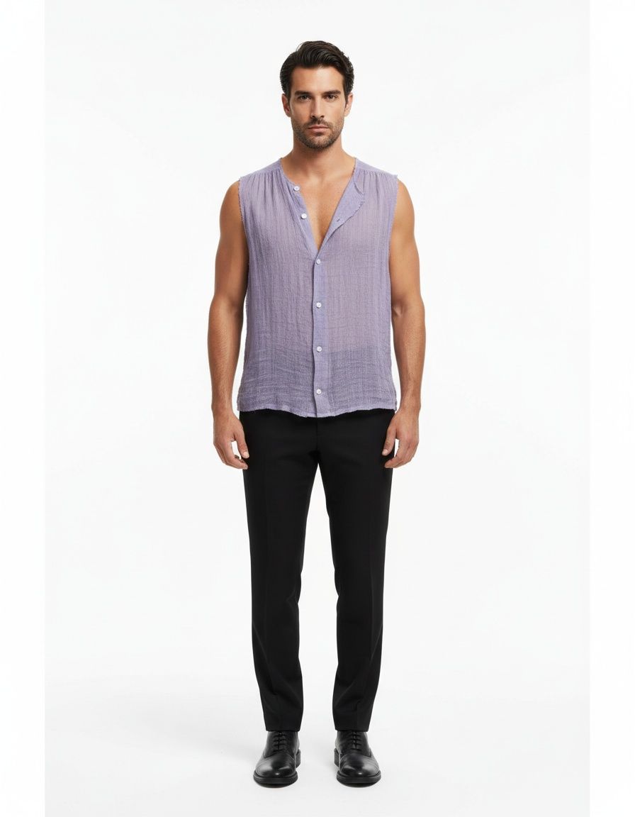 Cotton Blend V-Neck Button-Down Vest for Casual Summer Menswear