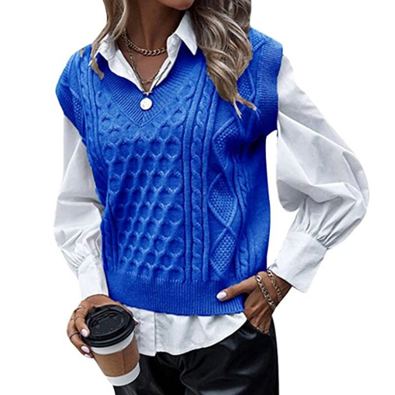 Gilet da donna oversize con scollo a V in maglia grossa SSU-00048