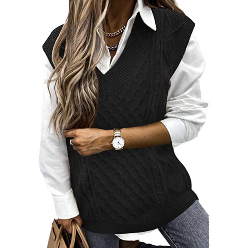 Gilet da donna oversize con scollo a V in maglia grossa SSU-00048