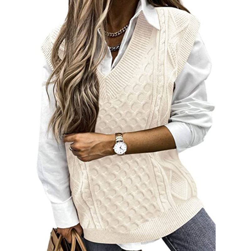 Gilet da donna oversize con scollo a V in maglia grossa SSU-00048