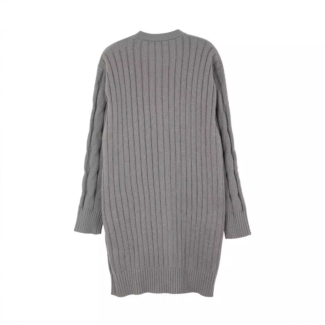 Linen Knit Cardigan Long Open Front Chunky Cable Knit with Pockets