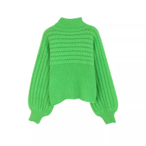 Suéter de cuello alto de punto trenzado de algodón - Manga larga Otoño Invierno SSU-00025