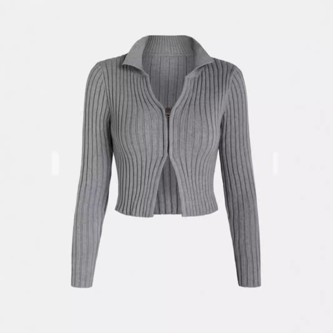 Lightweight Cropped Zip Up Cardigan Jacket for Spring Summer