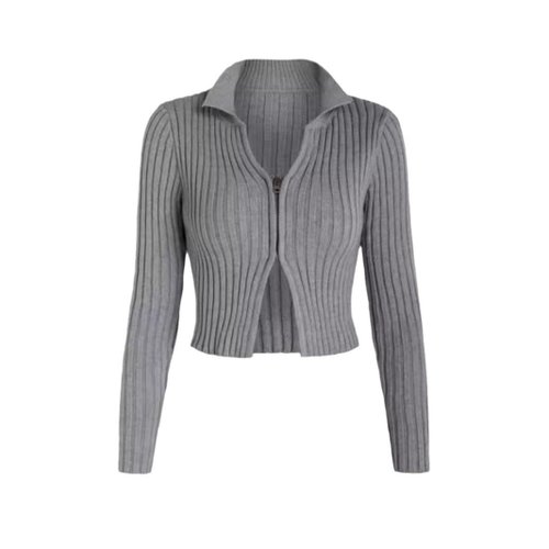 Cardigan corto e leggero con cerniera, ideale per la primavera e l'estate.
