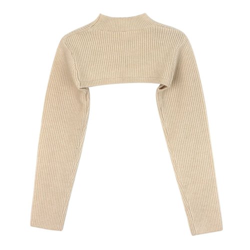 Suéter corto de punto para mujer, manga larga, cuello redondo, SSU-00031