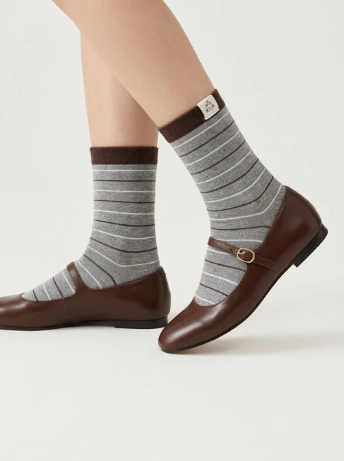 Striped Crew Socks with Contrast Cuff Detail