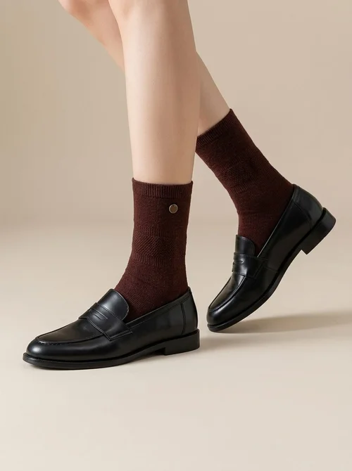 Ribbed Slouch Crew Socks with Button Accent