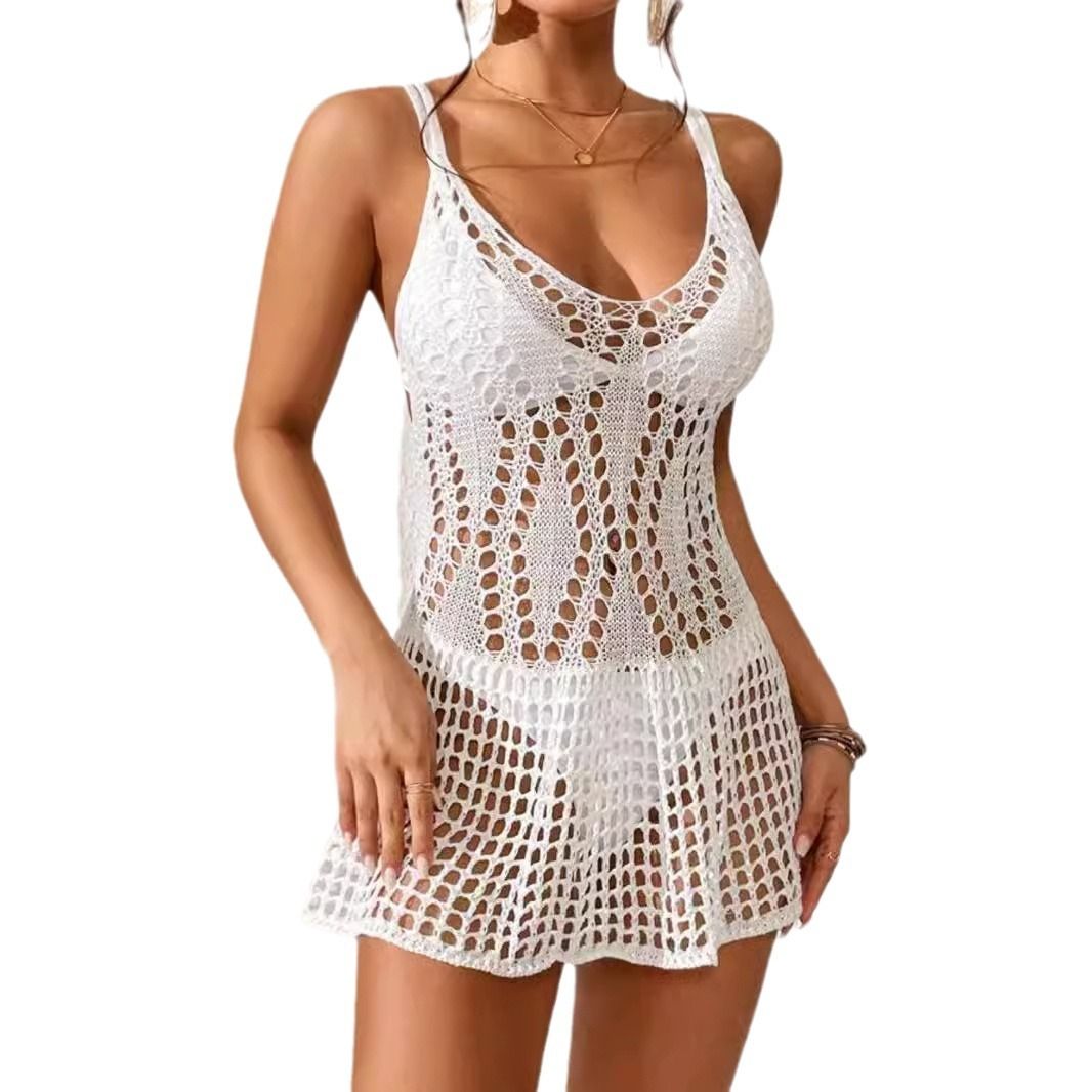 V-Neck Crochet Cover-Up Dress Beach Summer