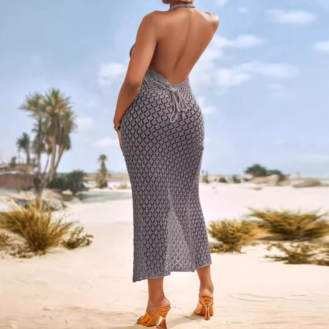 Abito lungo con spacco in pizzo - Perfetto per le vacanze estive al mare.