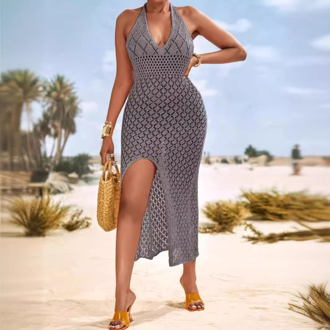 Abito lungo con spacco in pizzo - Perfetto per le vacanze estive al mare.